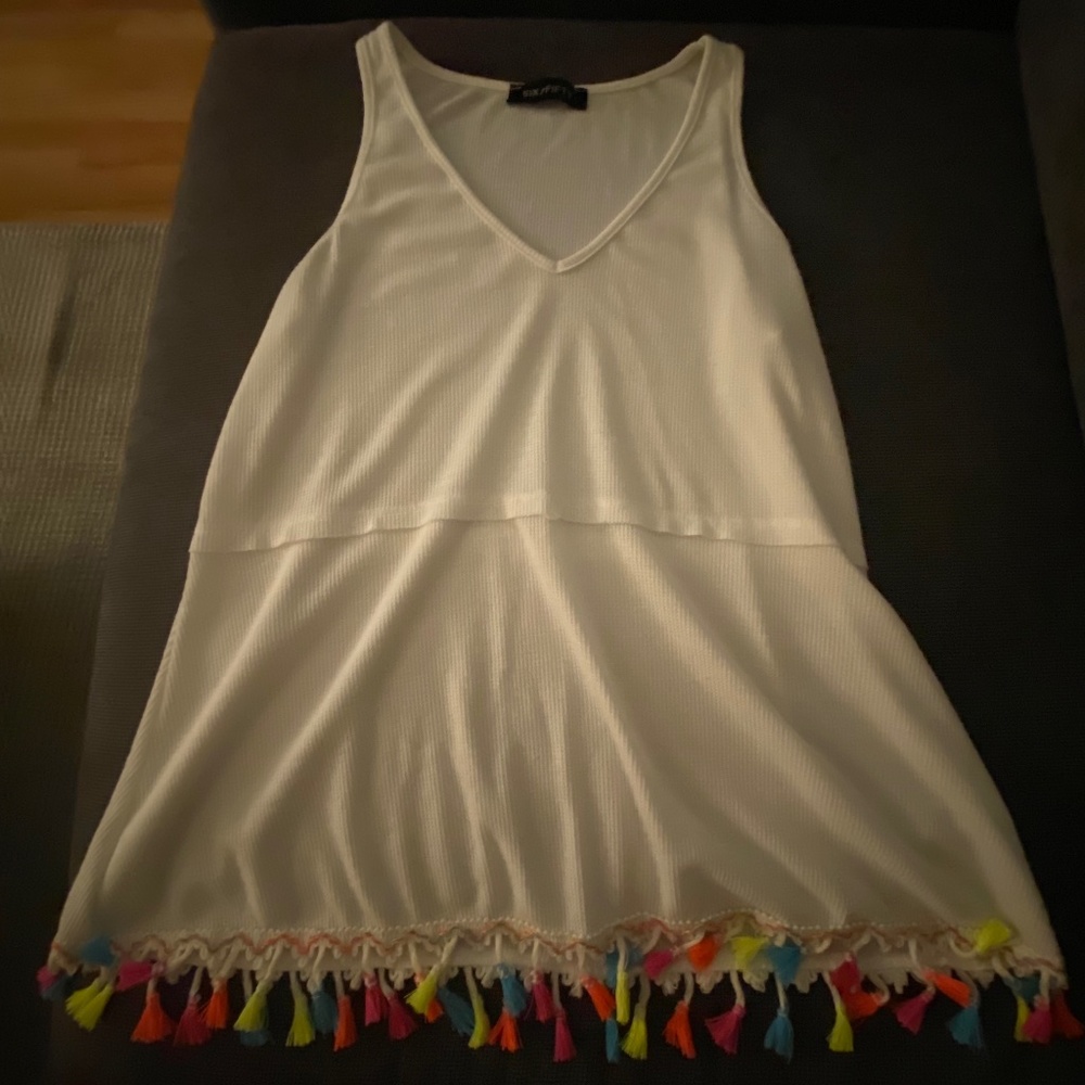 Waffle tank with neon tassels